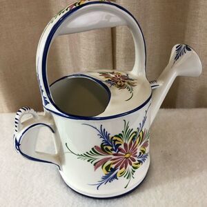 Vintage Hand painted floral ceramic watering pail